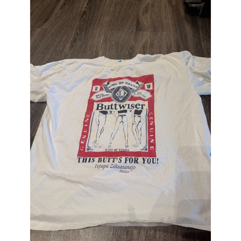 Vintage Buttwiser T Shirt King of Rears Mexico Parody Graphic Tee White XL Mens